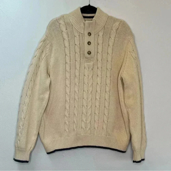 Eddie Bauer Vintage Cotton Cable Knit Grandpa Chunky Pullover Sweater Sz‎ XXL - Picture 1 of 13